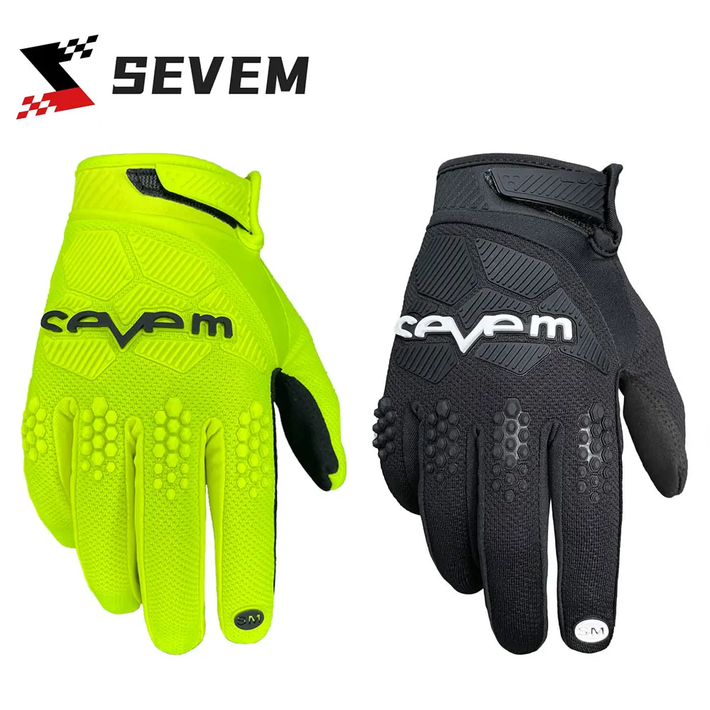 Sevem-Guantes de carreras de Motocross para hombre y mujer, manoplas transpirables de dedo completo para motocicleta, BMX, MTB