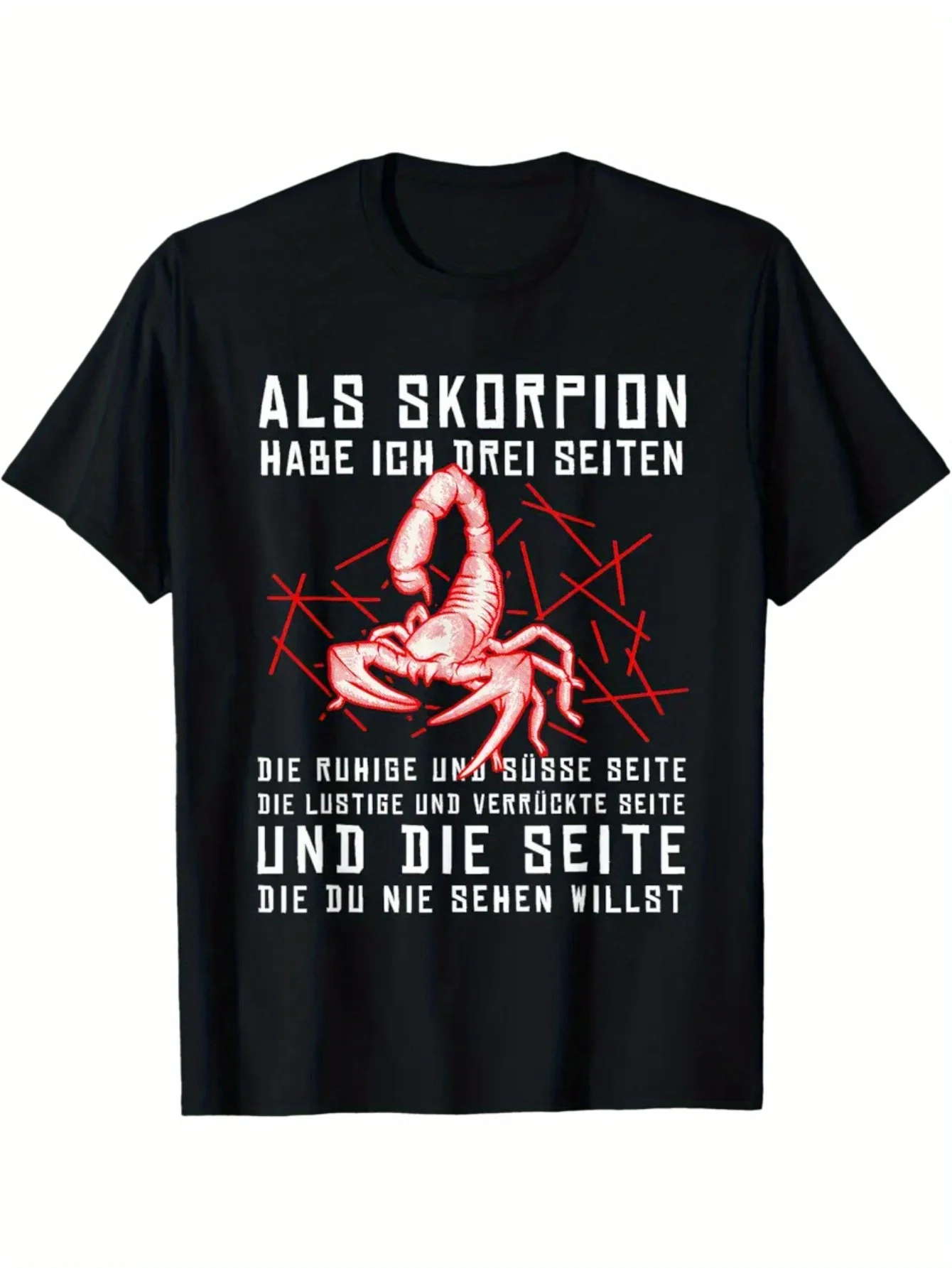 Scorpio Birthday T-shirt with German Proverb - Humorous Scorpion Print and German Text Scorpio Casual Summer T-shirt