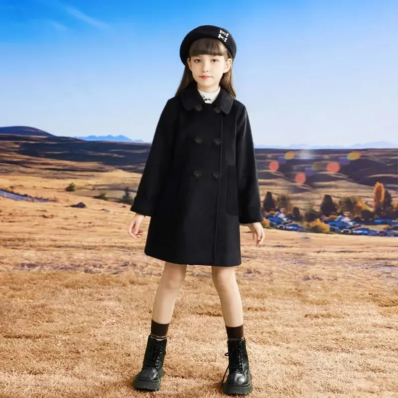Girls' Thermal Wool Coat Autumn Winter Korean Style Heavyweight Children's Formal Coat for School Outdoor