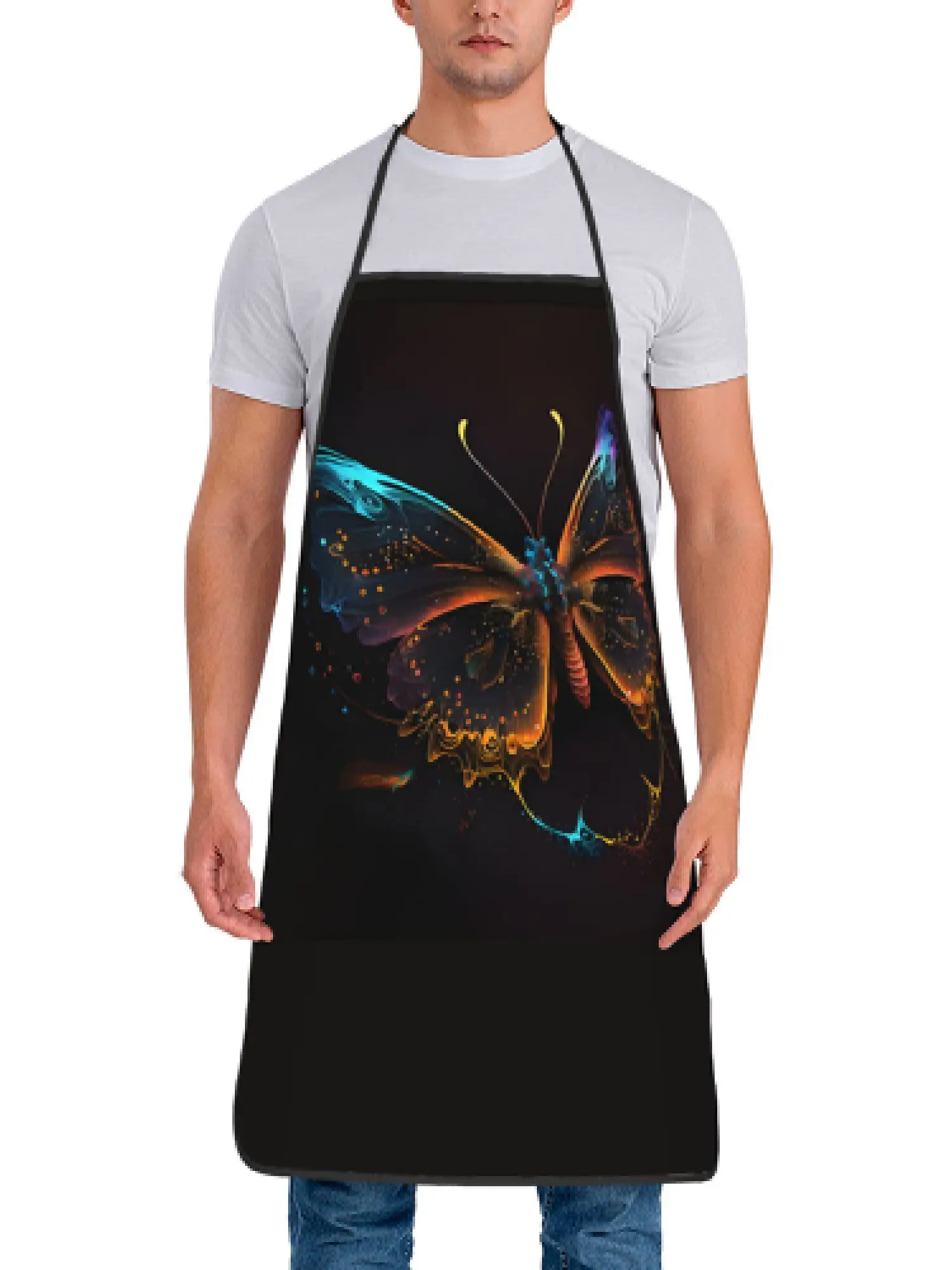 An apron with butterfly pattern is very suitable for kitchen work and household cleaning, and it is a holiday gift.