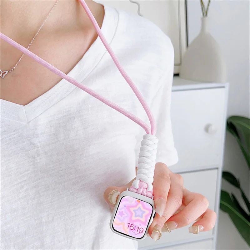 Cordão de náilon colar pingente para apple watch 49mm 45mm 44 42 40 41 para iwatch série ultra2 9 8 7 6 se pulseira de substituição + caso