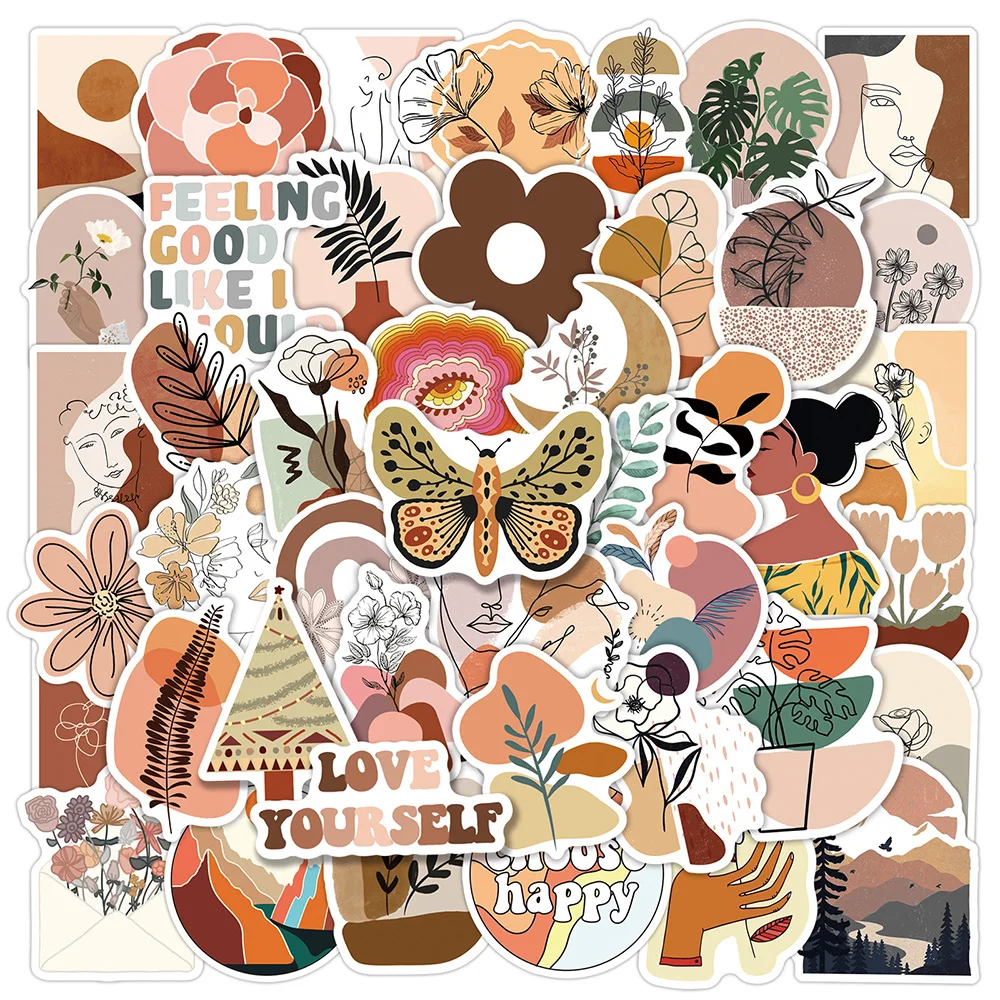 10/30/50pcs Aesthetic Vintage Bohemian Graffiti Stickers Retro Boho Art Decal Decoration DIY Suitcase Guitar Laptop Cute Sticker 2