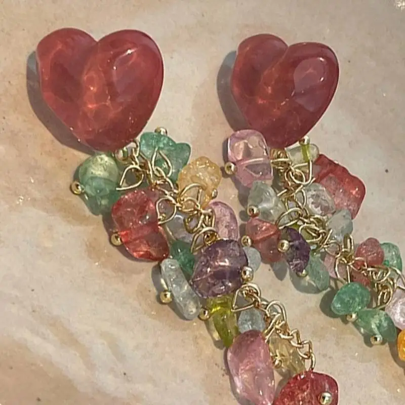 P9FE أنيق طويل استرخى أقراط تألق الأحجار الملونة أقراط للأذن شرابات طويلة الأذن المعلقات سماعات الأذن الملونة للصيف #6