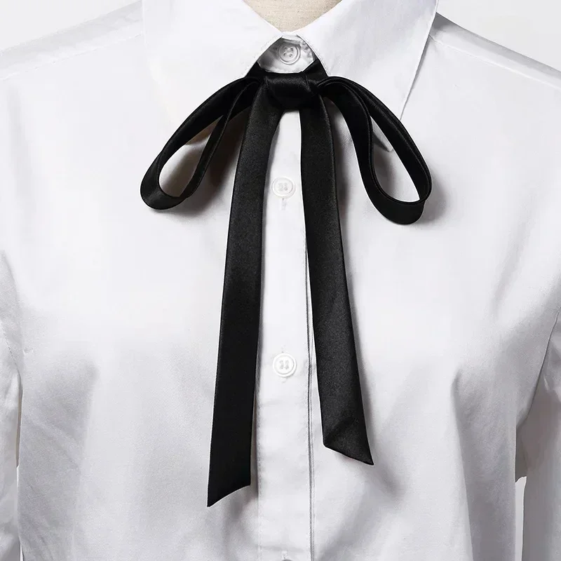 College Style Neck Tie Silk Satin Ribbon Solid Color Versatile Fashion Accessory Hand Tied Long Tassel Men's Women's Bow