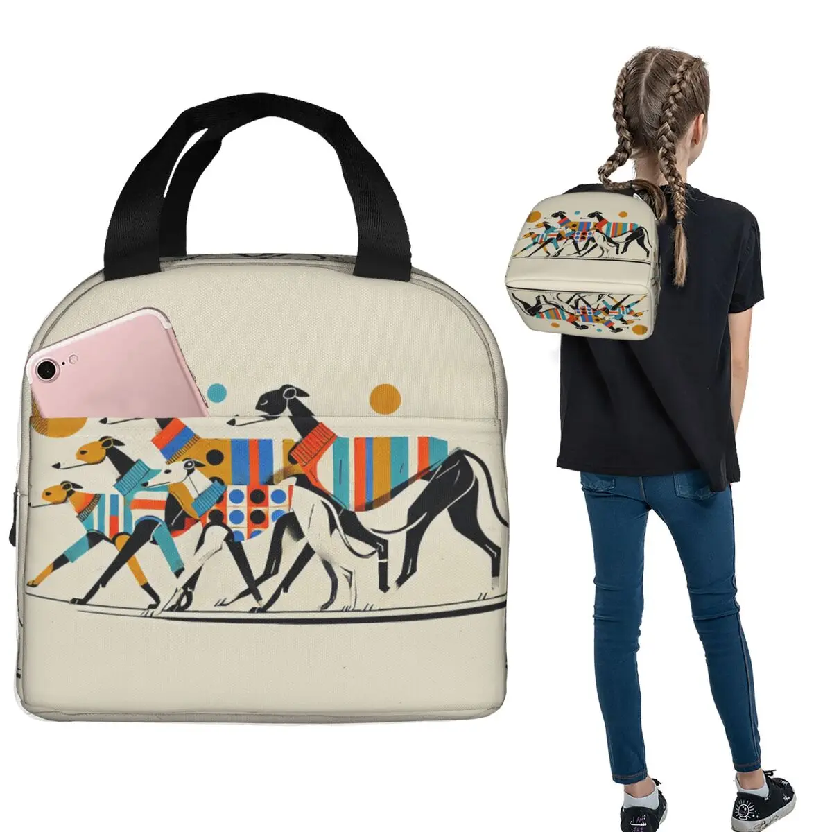Sighthound Greyhound Whippet Lurcher Insulated Lunch Bag for Women Children Portable Food Boxes Thermal Lunch Box Tote