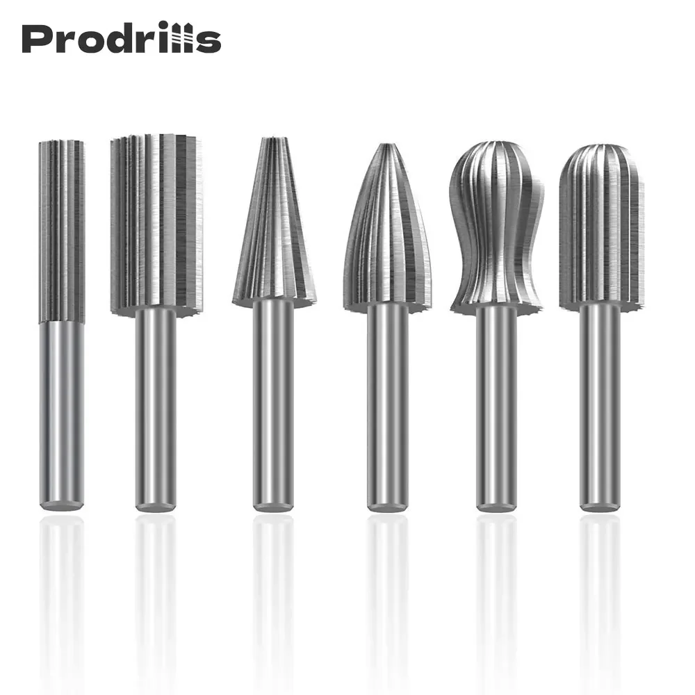 

Prodrills 6pcs Carbide Cutter Rotary Burr Set CNC Engraving Bit Rotary File Bur Grinding For Dremel Rotary Tools