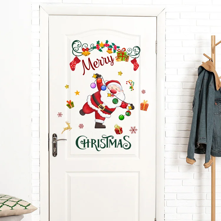 Cartoon Weihnachtsmann Geschenk Tür-Aufkleber Eingang Wohnzimmer Fenster-Dekor Heim-Dekoration Wandbild Neujahr Selbstklebende Wandtattoos – Detail 6