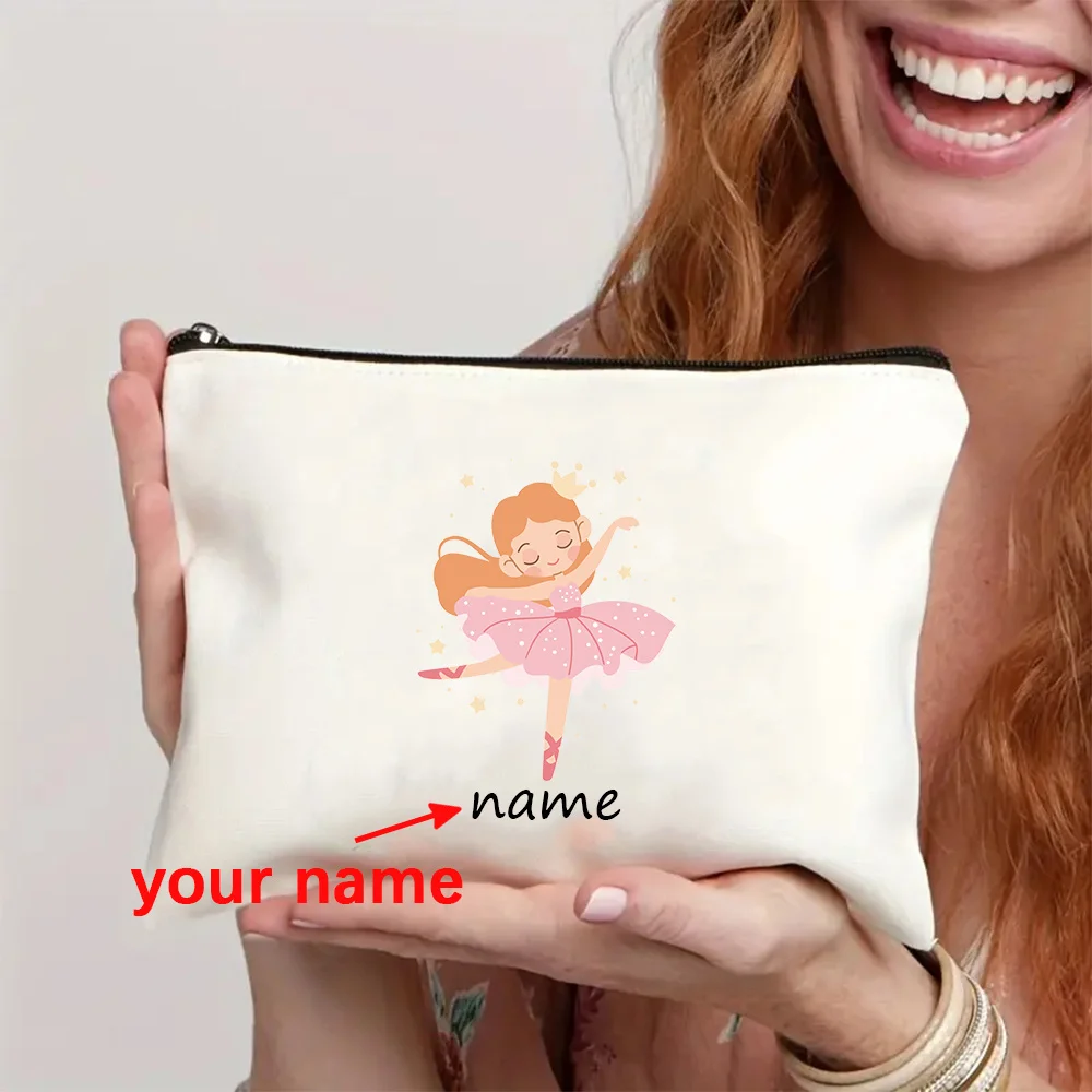 Personalized Ballet Princess Pouch Customizable Name Large Capacity Zipper Storage Bag for Cosmetics Stationery Makeup Bags
