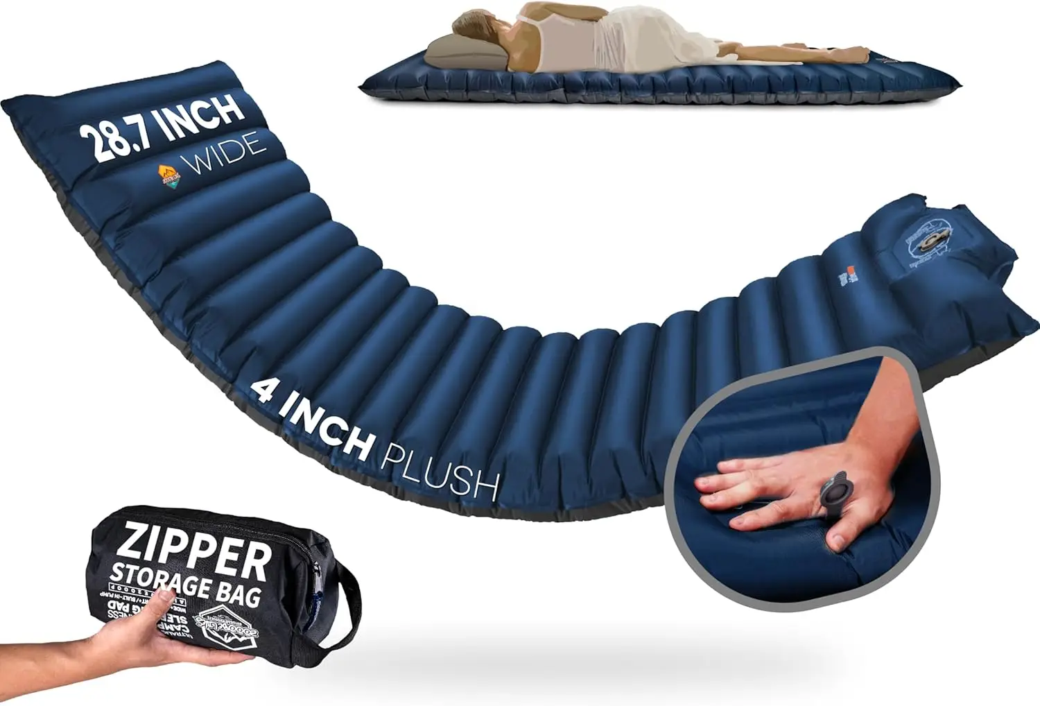 Colchoneta para dormir Wide Plus con bomba incorporada: colchón inflable para acampar, ligero y compacto para acampar en coche, tienda de campaña, mochilero