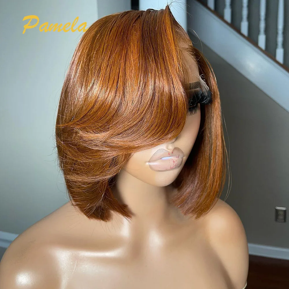 Ginger Blonde Pixie Cut Short Bob Wig For Women Straight Bob 13x4 Lace Frontal Glueless Pre Plucked Wig Human Hair Ready To Wear