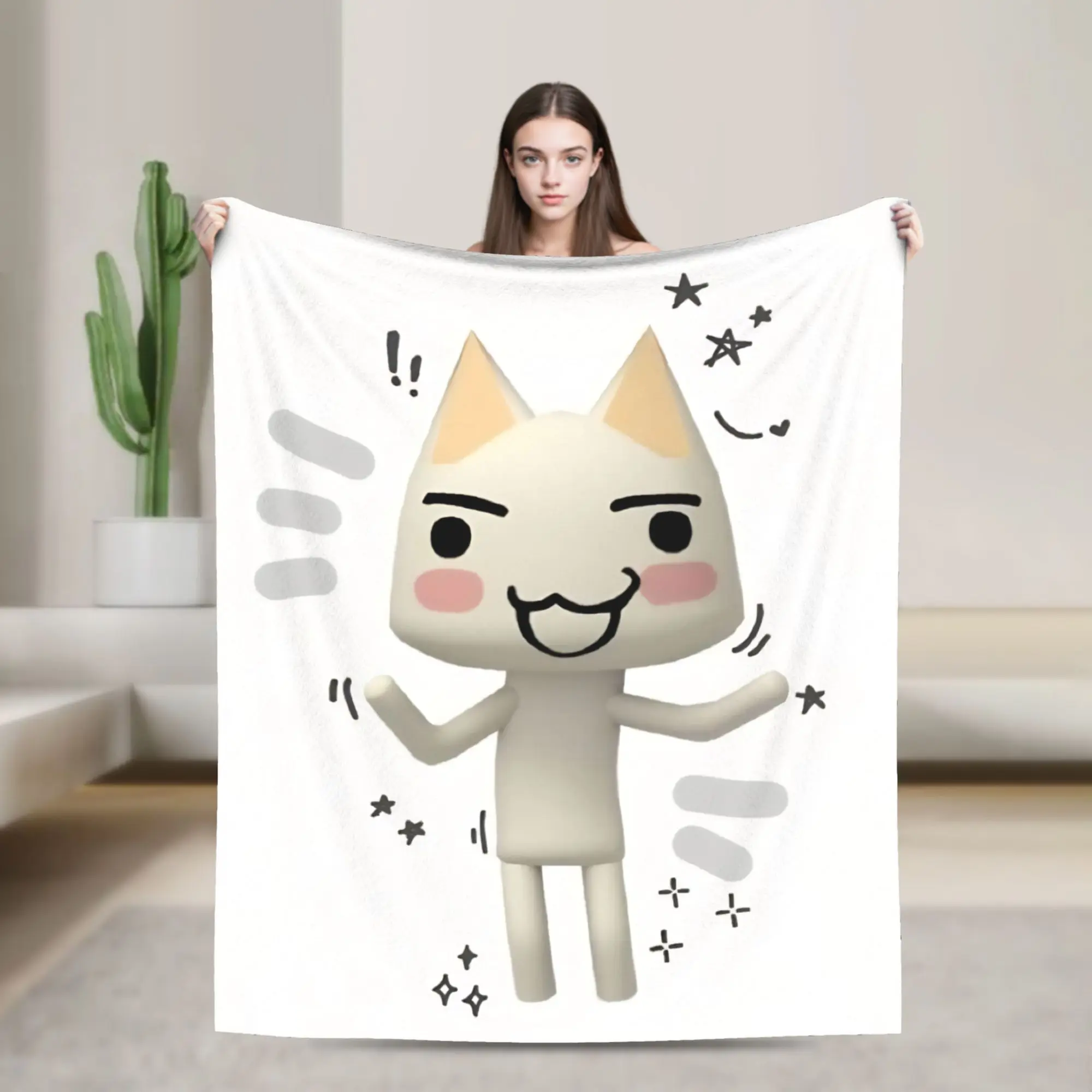 Toro Inoue Cat Flannel Throw Blanket Kawaii Neko Blankets for Bed Bedroom Super Soft Plush Thin Quilt,