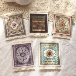 Persian Style Coasters Woven Rug Mat Ethnic Style Retro Tassel Cup Mat PC Mouse Pad With Fring Home Office Table Decor Craft