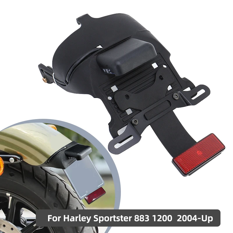 For Harley Sportster XL883 XL1200 48 72 2004-2014 Rear Fender LED License Plate Bracket Brake Taillight Relocation Kit