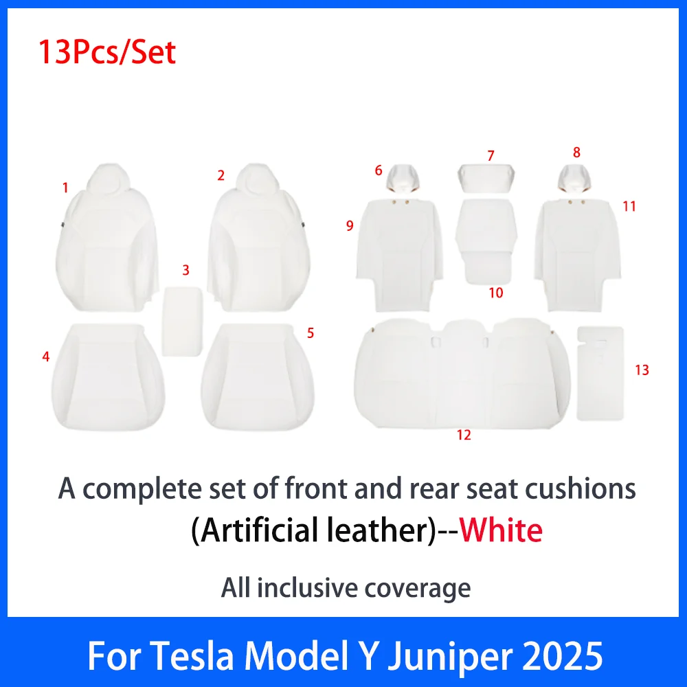 Full Set Artificial Leather Seat Covers For Tesla Model Y Juniper 2025 Soft Breathable Seat Protector Cushion Airbag Compatible