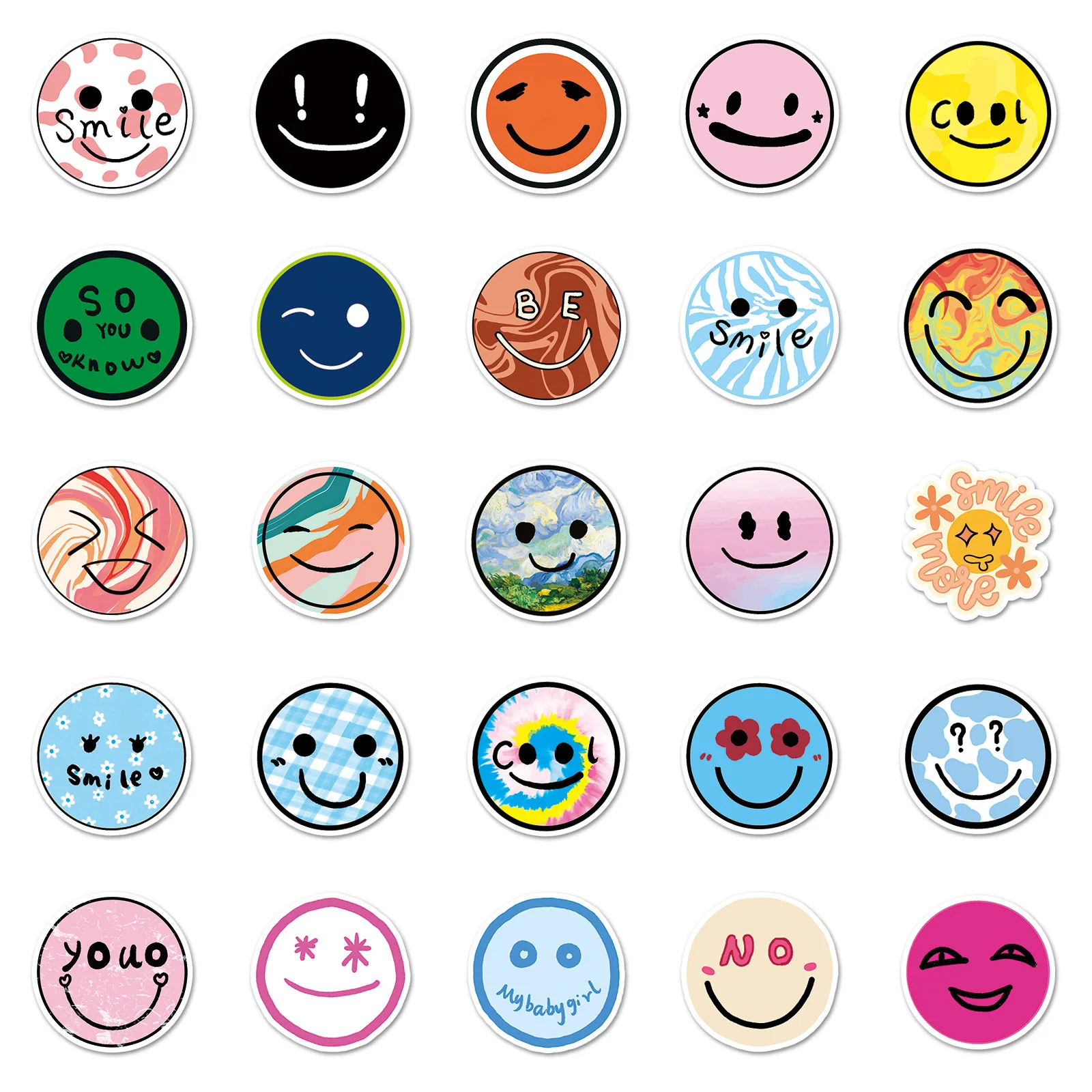 50 Uds. De dibujos animados sonrientes Doodle MEME lindo Doodle DIY decorativo iPad maleta guitarra portátil pegatina impermeable juguete para niños