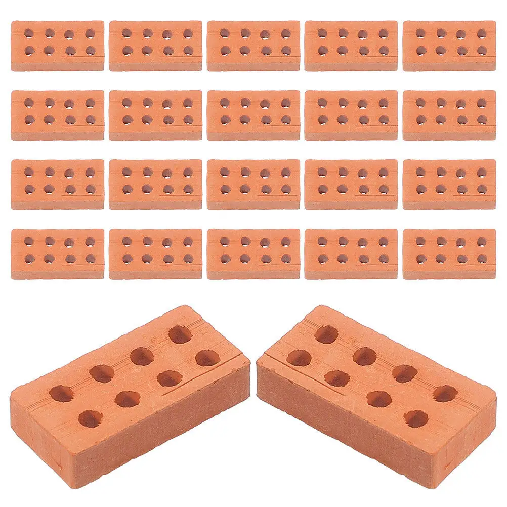 

200 шт. имитационных миниатюрных кирпичиков из глины с 8 отверстиями для поделок, DIY, микроландшафтного дизайна, декоративных аксессуаров