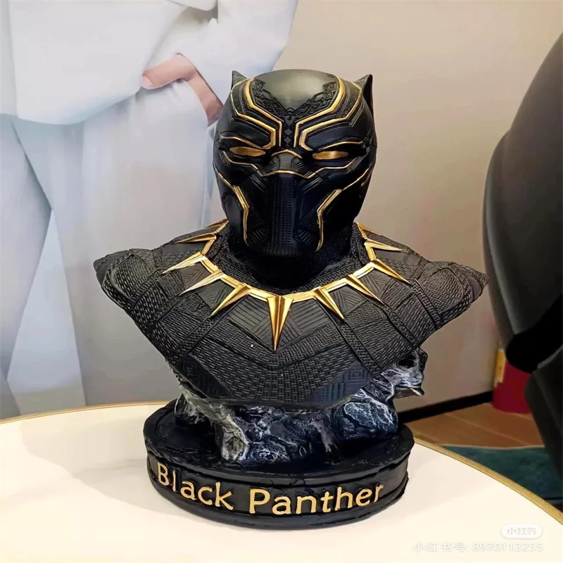 Statue de buste en résine Marvel Avengers Black Panther Gold Edge, modèle périphérique d'anime, collection d'ornements de salon, cadeau de Noël pour enfants