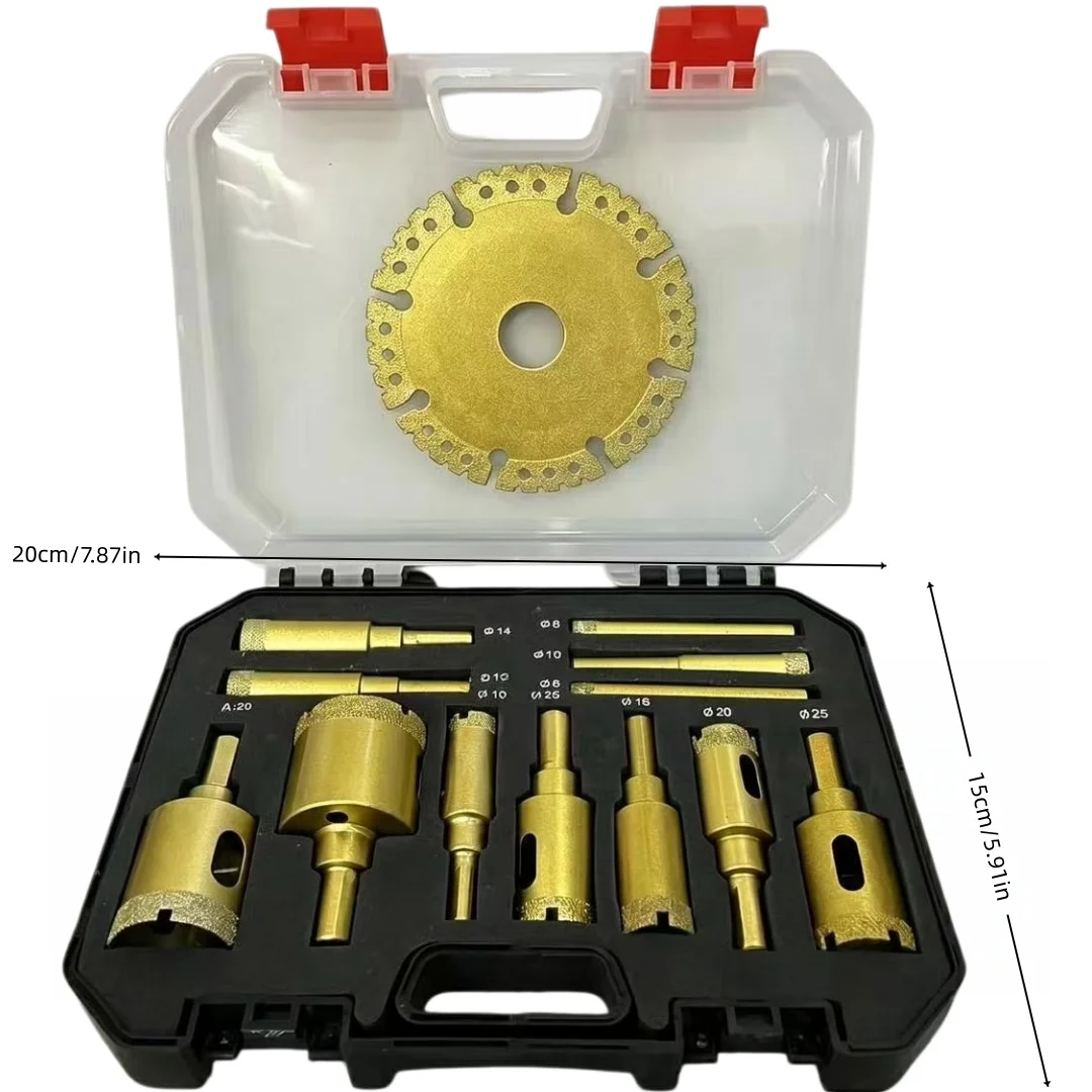 Dry Wet Drilling 13PCS Diamond Hole Saw Kit 6-35mm Hole Saws 100mm Diamond Cutting Blade for Marble Tile Glass Porcelain Stone