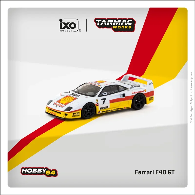 Tarmac Works x IXO 1:64 F40 GT YellowWhite #7 Diecast Model Car