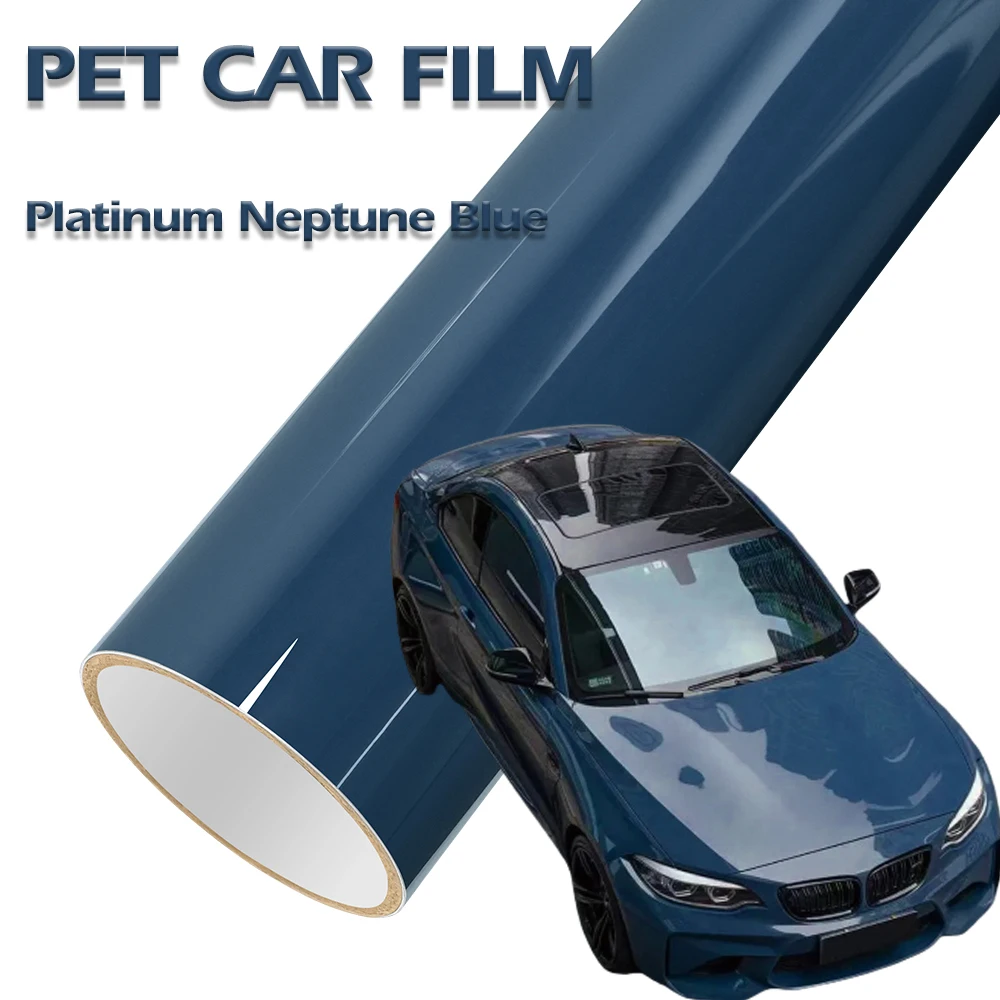 

PET Platinum Neptune Blue Car Vinyl Film Auto Wrapping Decal With Air Release Self Adhesive Creative Car Body Decoration Sticker