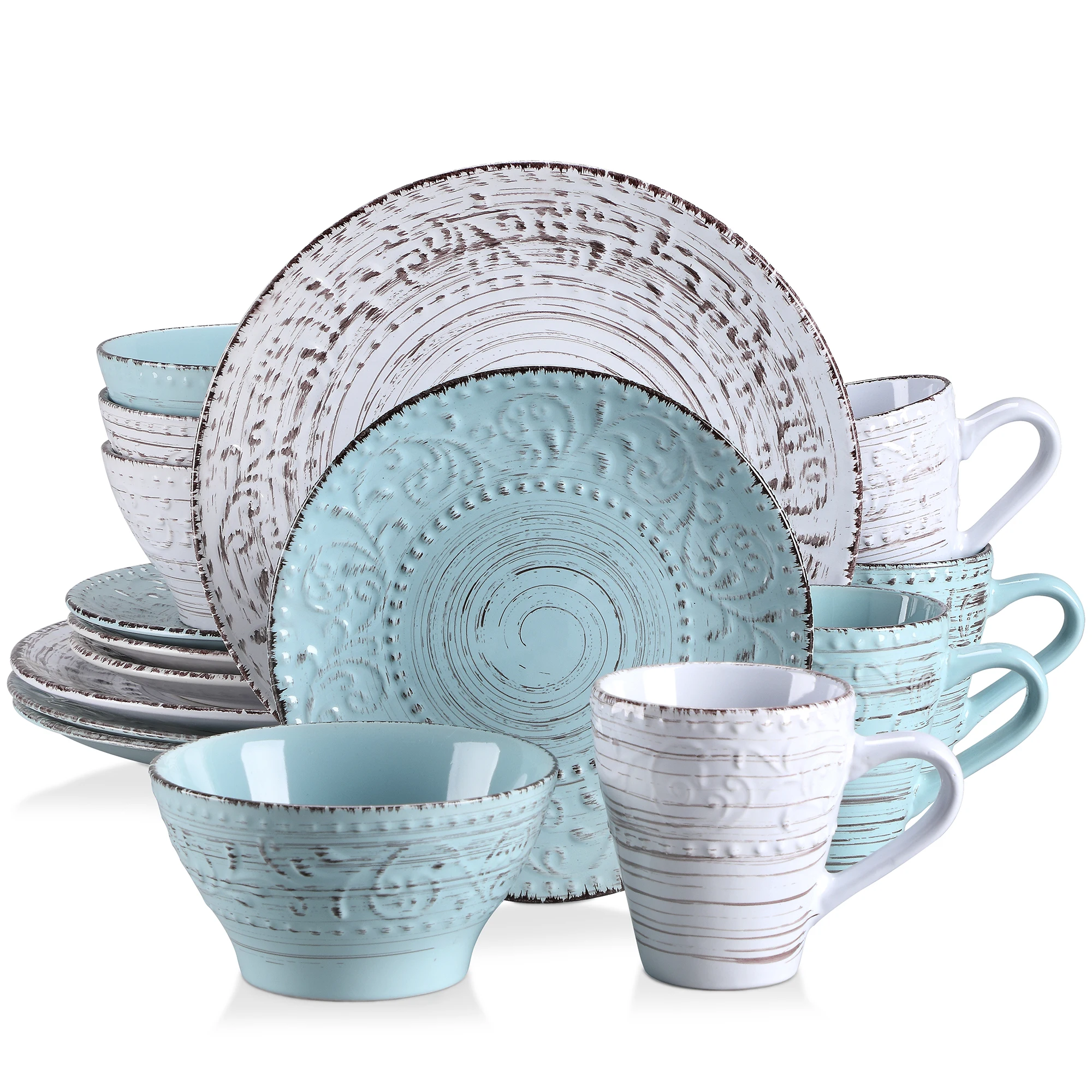 vancasso 16/32 keramische borden dinerset steengoed servies set met 4 stuks dinerbord/dessertbord/kom/mok voor 4 personen