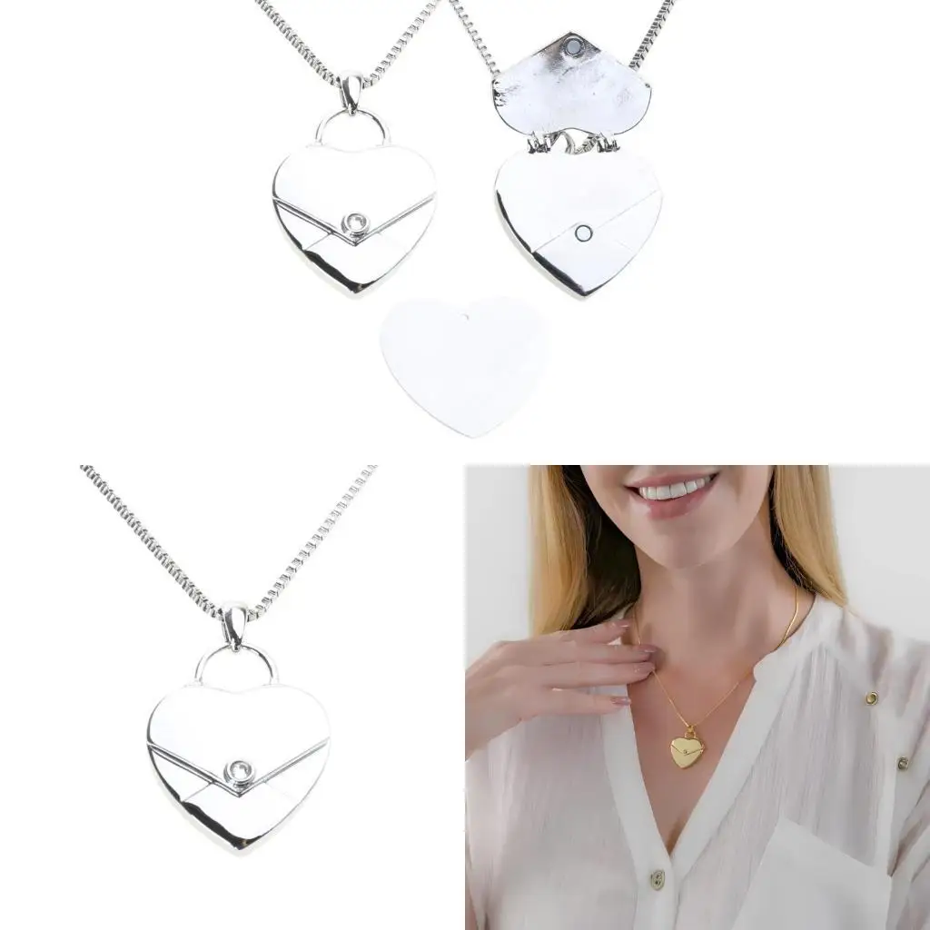 195C Heart Envelope Locket Heart Envelope Choker Heart Pendant Necklace Secret Message Heart Choker Stainless Steel Material