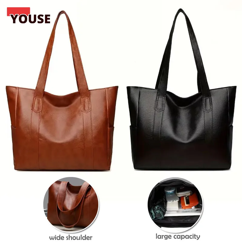 

Винтажная большая вместительная сумка в стиле ретро, веганская сумка на плечо, женская повседневная сумка для поездок на работу, сумка для покупок