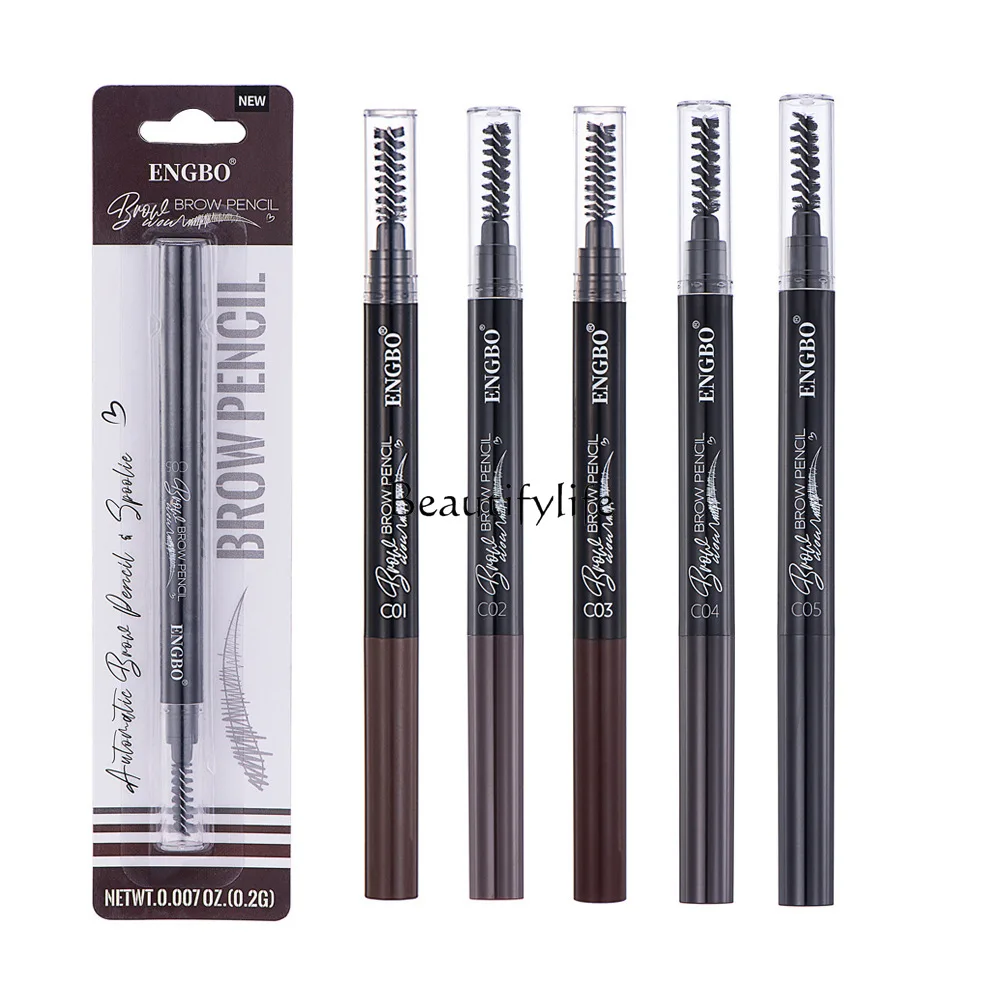 The eyebrow pencil comes with an eyebrow brush and automatically rotates eye cosmetics.