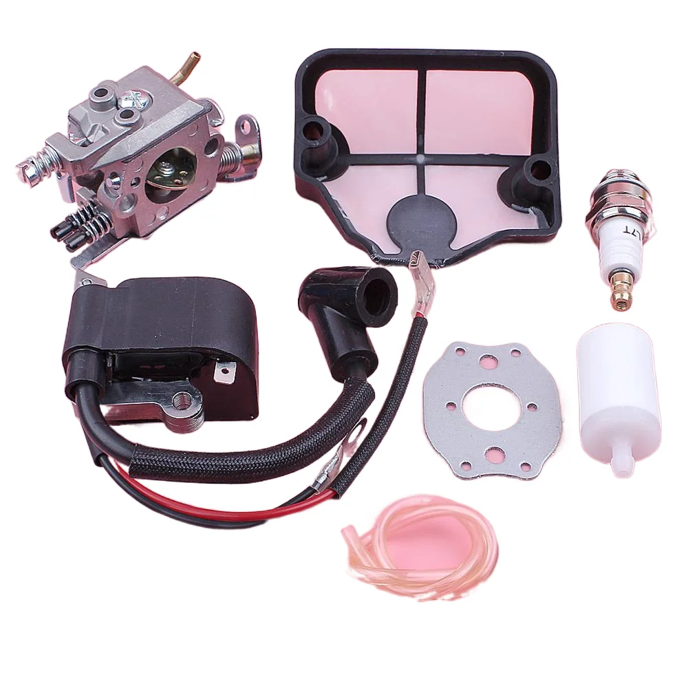 المكربن ملف الإشعال ل Husqvarna 136 137 141 142 الهواء مرشح الوقود خط خرطوم طوقا شرارة التوصيل بالمنشار استبدال جزء #6