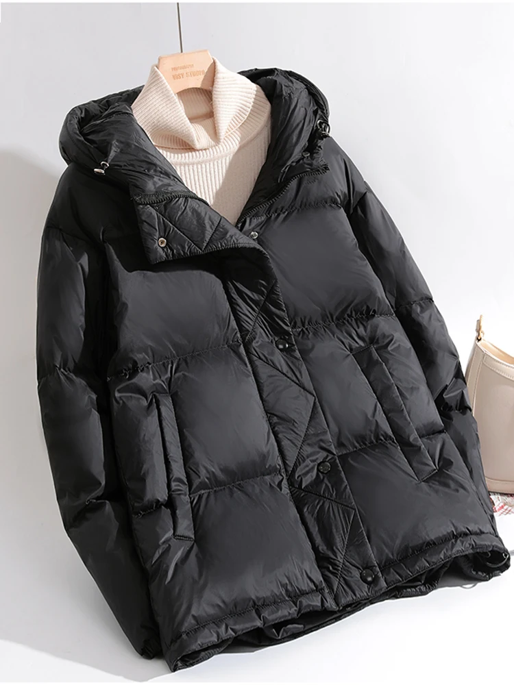 سترة منتفخة مبطنة على الموضة سترة قصيرة بقلنسوة للنساء شتوية كبيرة الحجم معطف سميك دافئ #2
