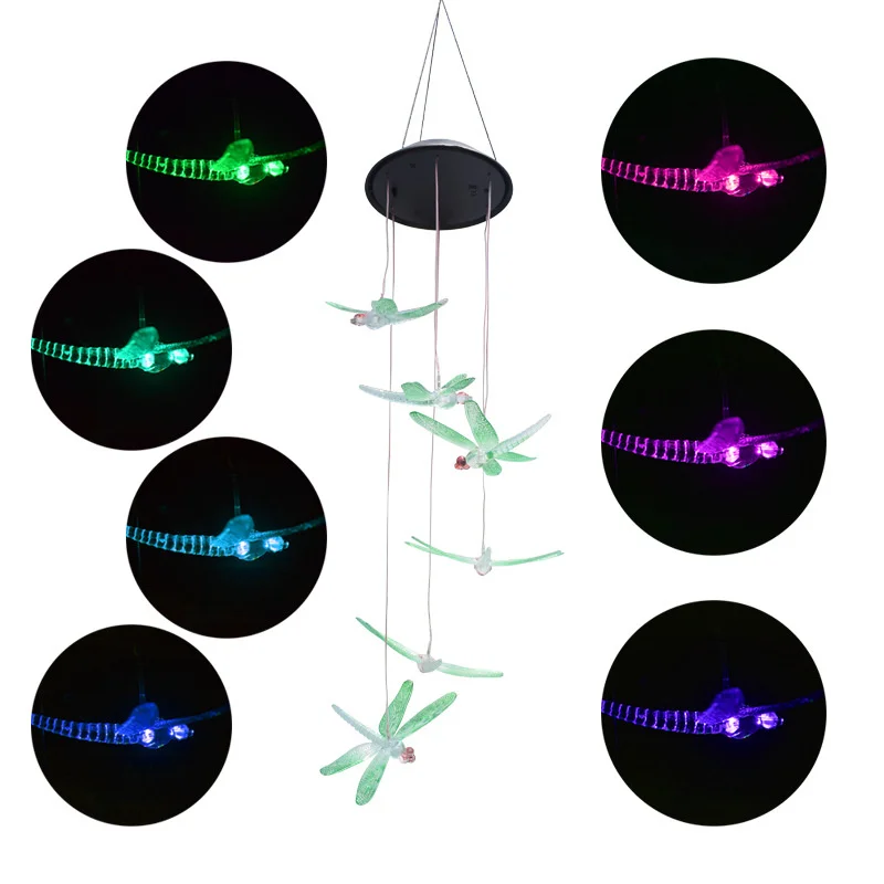 Amaznon solar wind chime lamp Dragonfly color changing LED hanging lamp outdoor rainproof decorative lamp wind lamp