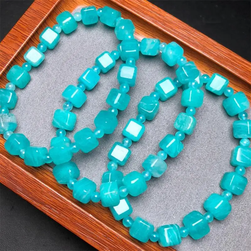 Natural Amazonite Cube Bracelet Wealth Beads Crystal Quartz Fashion Healing Jewelry Gift For Women 1pcs