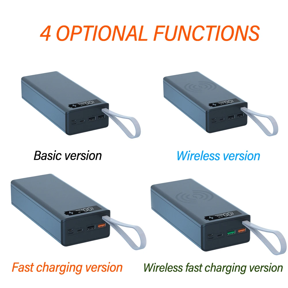 Detachable No‑Welding 16 Cells 18650 Battery Mobile Power Supply Kit Power Bank Kit QC Fast Charge Wireless Charging Function