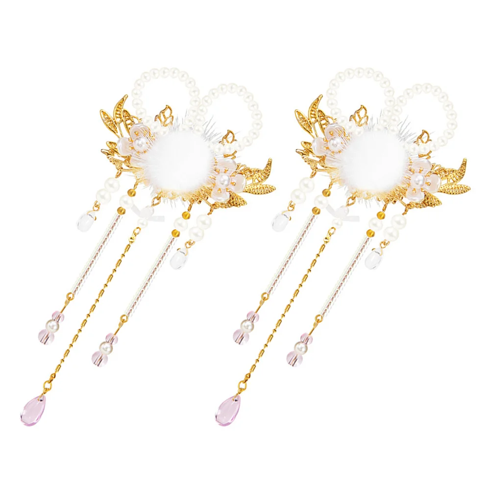 1 زوج الأرنب الأذن مشبك شعر اللؤلؤ شرابة استرخى باريت الشعر الكرة اكسسوارات الفتيات النساء اليومية دبوس الشعر شرابة دبوس الشعر