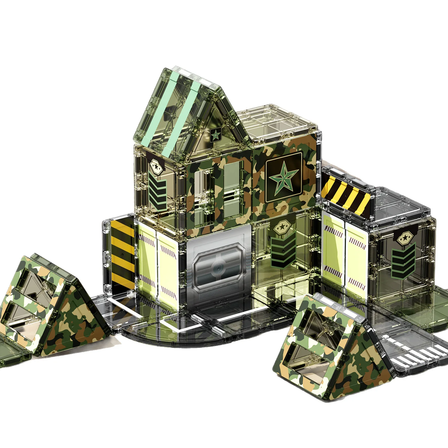 Foglio magnetico Blocco magnetico Educazione precoce Blocco di costruzione puzzle di varietà Set a tema militare Foglio magnetico da pista