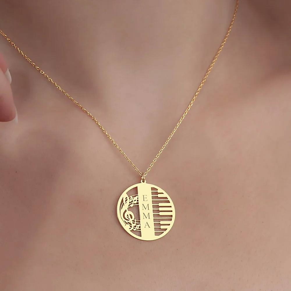 

Customized Necklace for Women Hollow Out Piano Note Round Pendant Choker Necklaces Custom Jewelry Personalized Bridesmaid Gifts