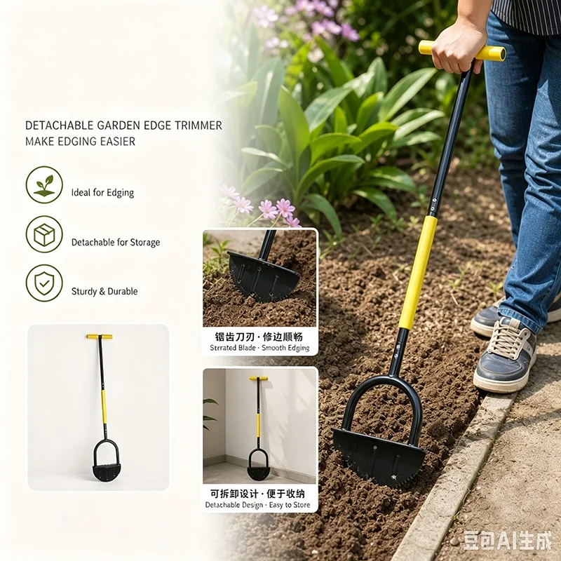 Dual-Section Detachable Edging Shovel with Handle Serrated Half-Moon Lawn Edging Tool for Garden Yard Lawn