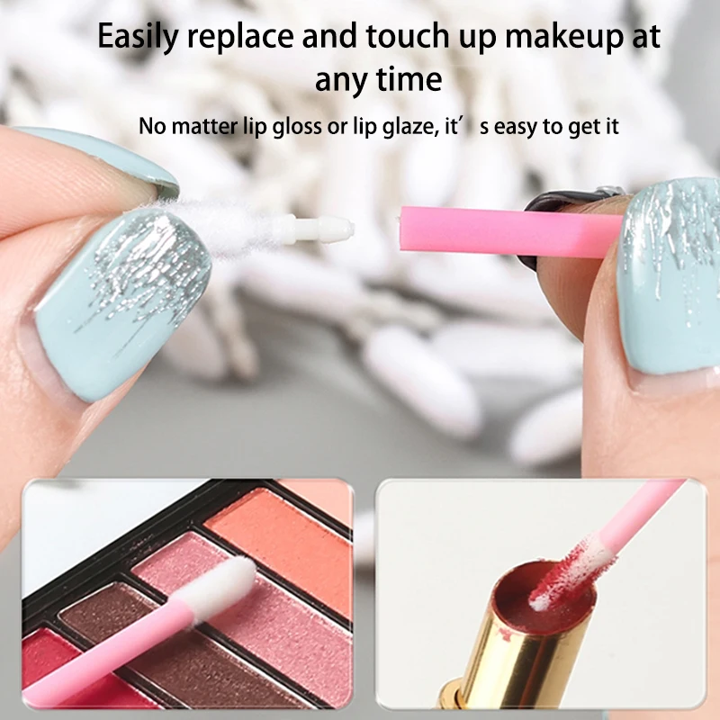 1PC Grafted Eyelash Cleaning Stick +100Pcs Flocking Replacement Head Portable Lipstick Gloss Applicator Brush Makeup Tools