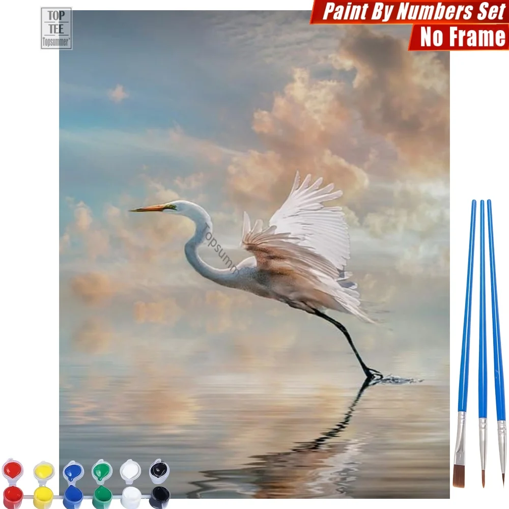 

Graceful Spreading Egret DIY Digital Oil Painting Set - One Leg Water Creative Family Fun Father'S Day Gift For Dad