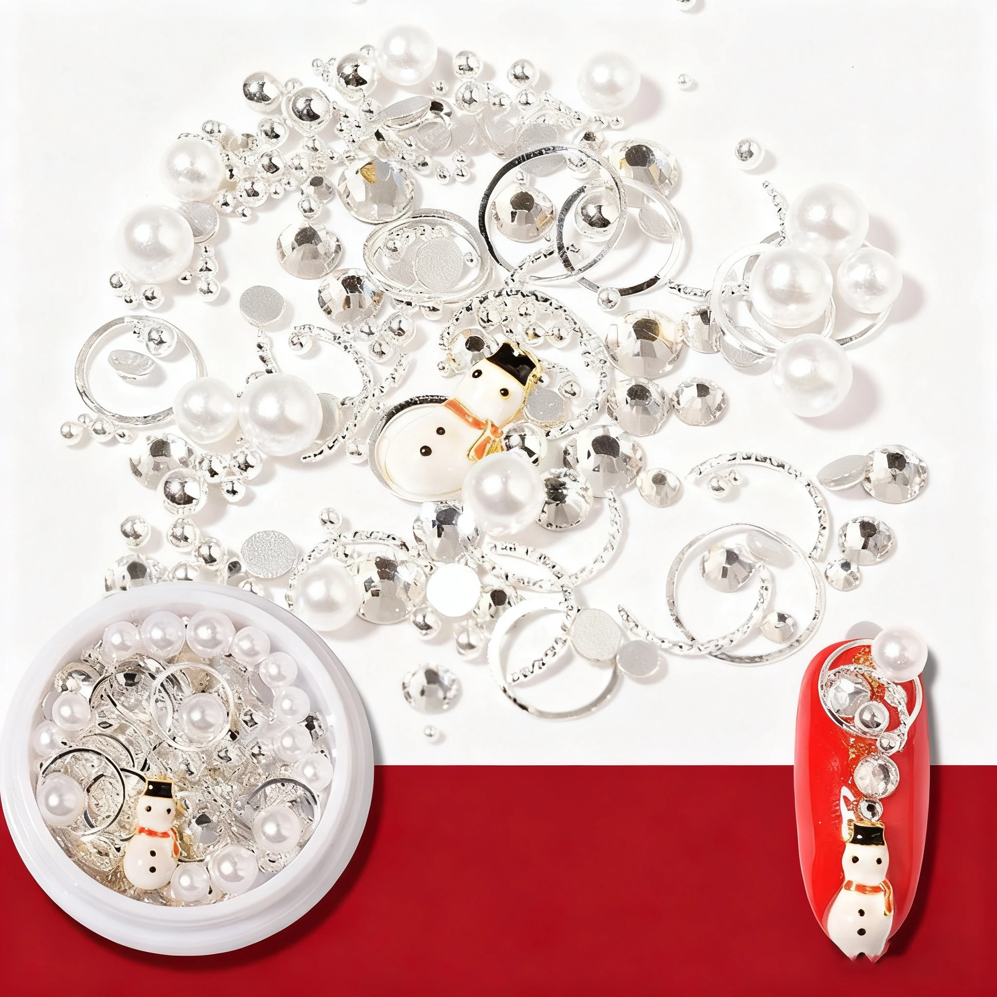 1 scatola di decorazioni natalizie per unghie in metallo di dimensioni miste fiocchi di neve 3D perle di Natale verde rosso oro perline per unghie accessori per manicure