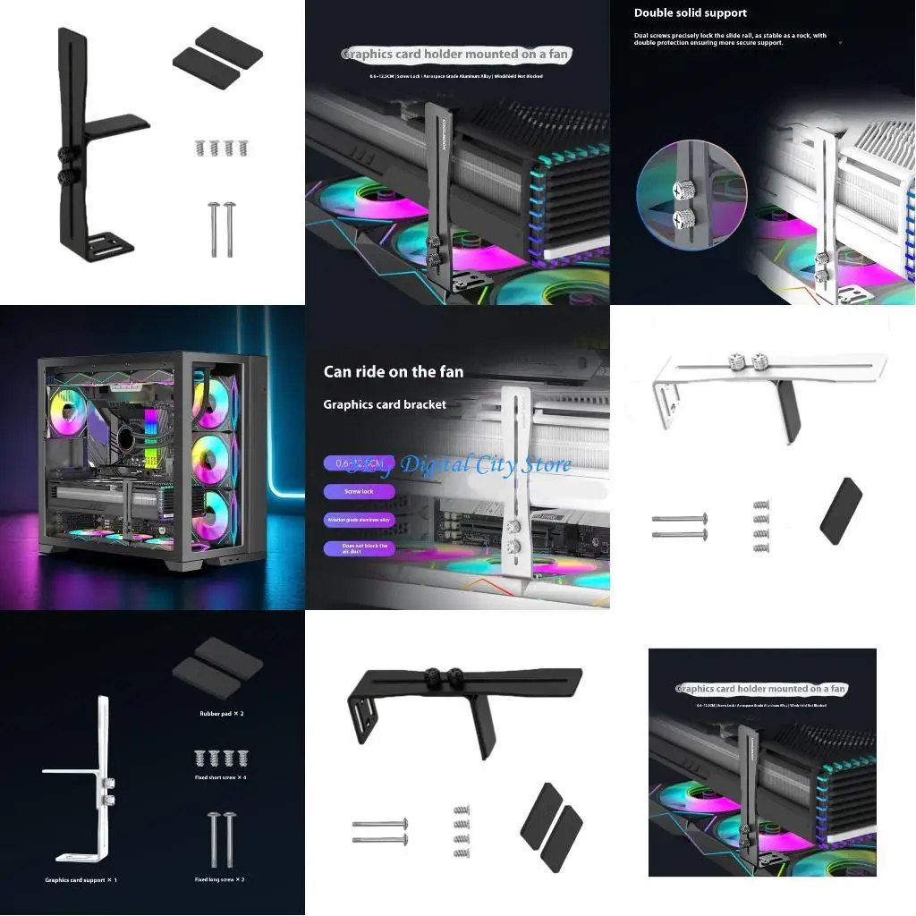 

U75B Aluminum L-shaped Graphics Card Holder Desktop PC Case GPU Support Video Card Stand Side Mounting Bracket for PC