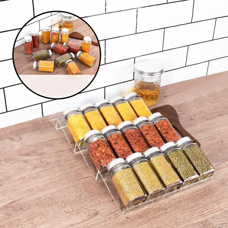 Space-saving Adjustable Acrylic Spice Storage Racks Drawer Organizer Kitchen Clear Organize and Display Spices and Seasonings