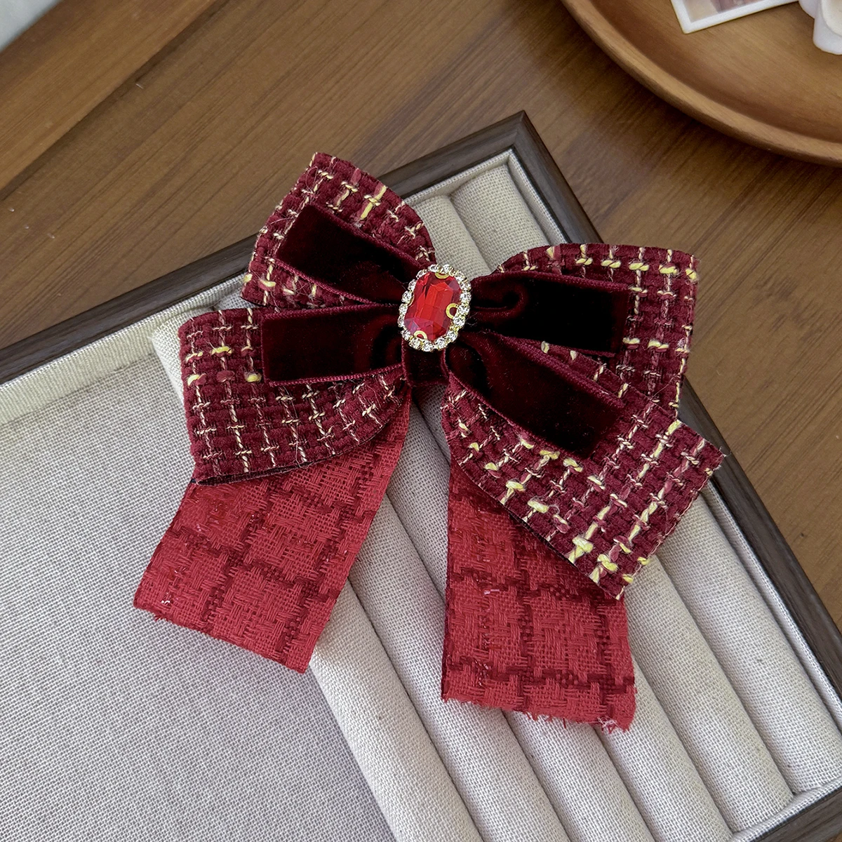 مشبك شعر على شكل فيونكة روبي مربعة على طراز المحكمة عبارة عن إكسسوار شعر مأدبة لطيف وأنيق وراقي للنساء #2