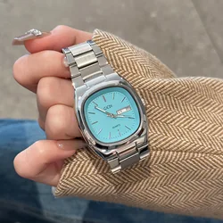 Top Luxury Brand Steel Strap Blue Dial Quartz Watch Retro Square Calendar Business Watch for Women Montre Femme