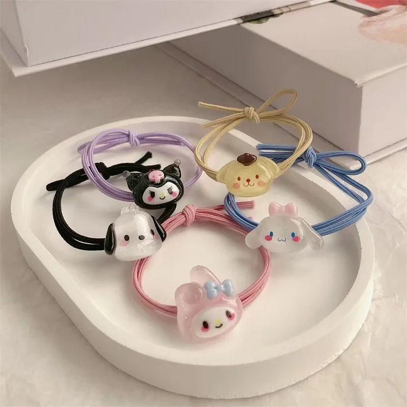 

5PCS Large Size Kawaii Sanrio Hair Ropes, Cute Cartoon Elastic Hair Bands, Sweet Cinnamoroll Kuromi My Melody Hair Accessories