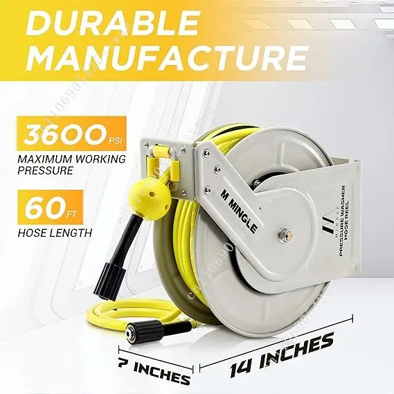 Professional Heavy Duty Hose Reel 1/4 60ft Retractable Pressure Washer Hose Reel Auto Rewind Hose Reel - Image 5
