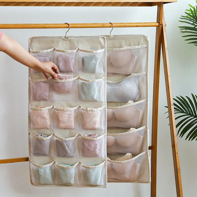 Cotton and Linen Double-sided Underwear Hanging Bag Household Multifunctional Storage Bag Wardrobe Expansion Bag