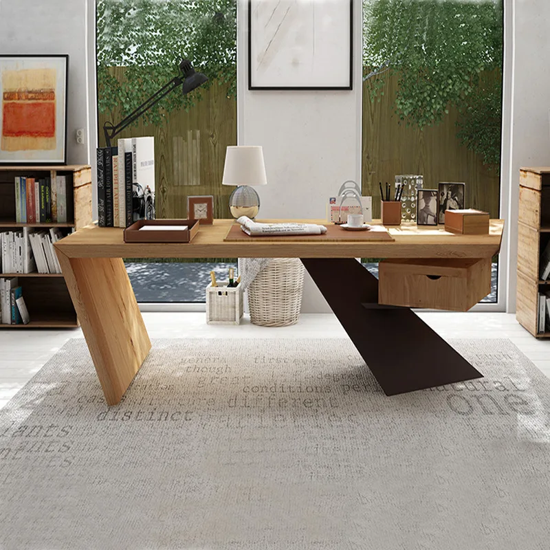 ！@Single Person Boss Desk New Solid Wood Creative Work Desk for Office Use