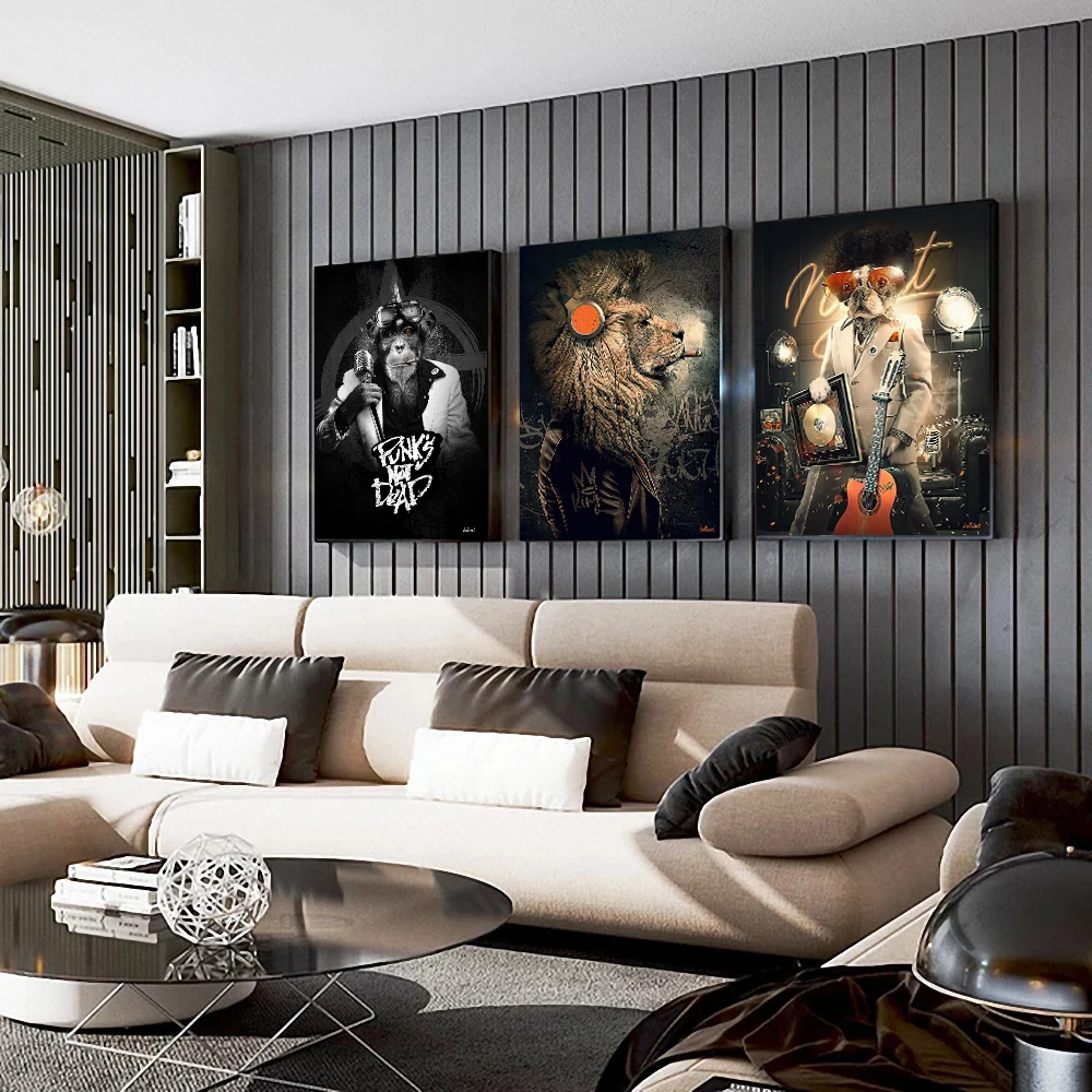 Zły lew małpa pies kot plakat moda dzikie zwierzęta płótno malarstwo drukuje obraz na ścianę sztuka malarstwo dekoracyjne wystrój domu