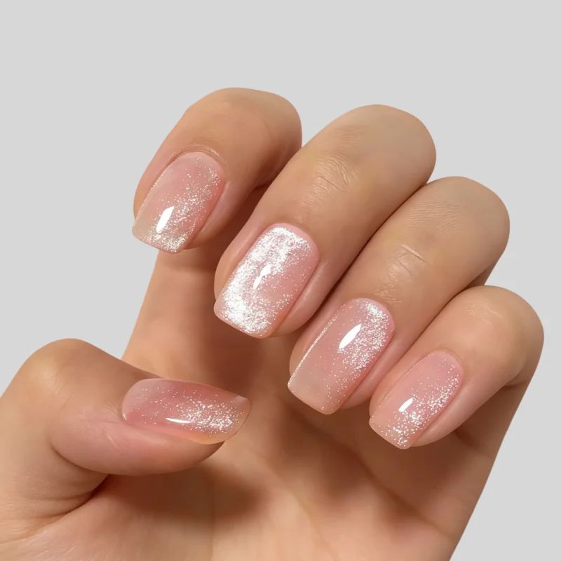 

24pcs Press on Nails Pearlescent Cat-Eye Nude Pink Full Coverage Nail Tips for Women&Girl Detachable wearable Nail Daily Wear